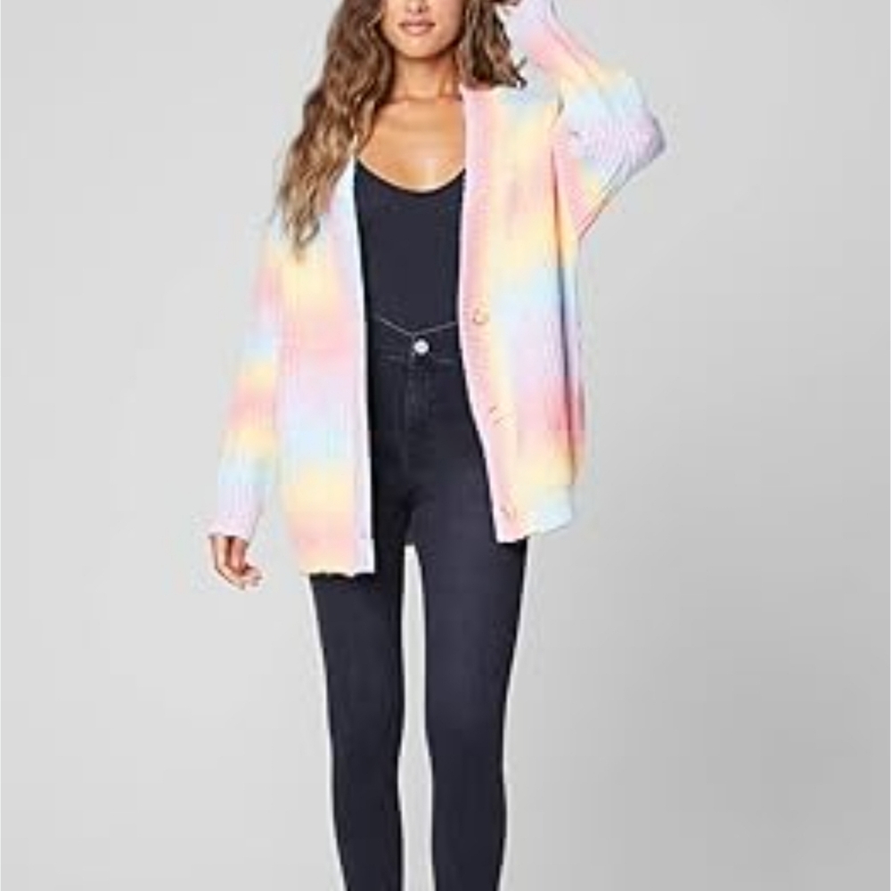 NWT Blank NYC Oversized Chunky Knit Pastel Rainbow Cardigan Sweater Size XL - Picture 2 of 9